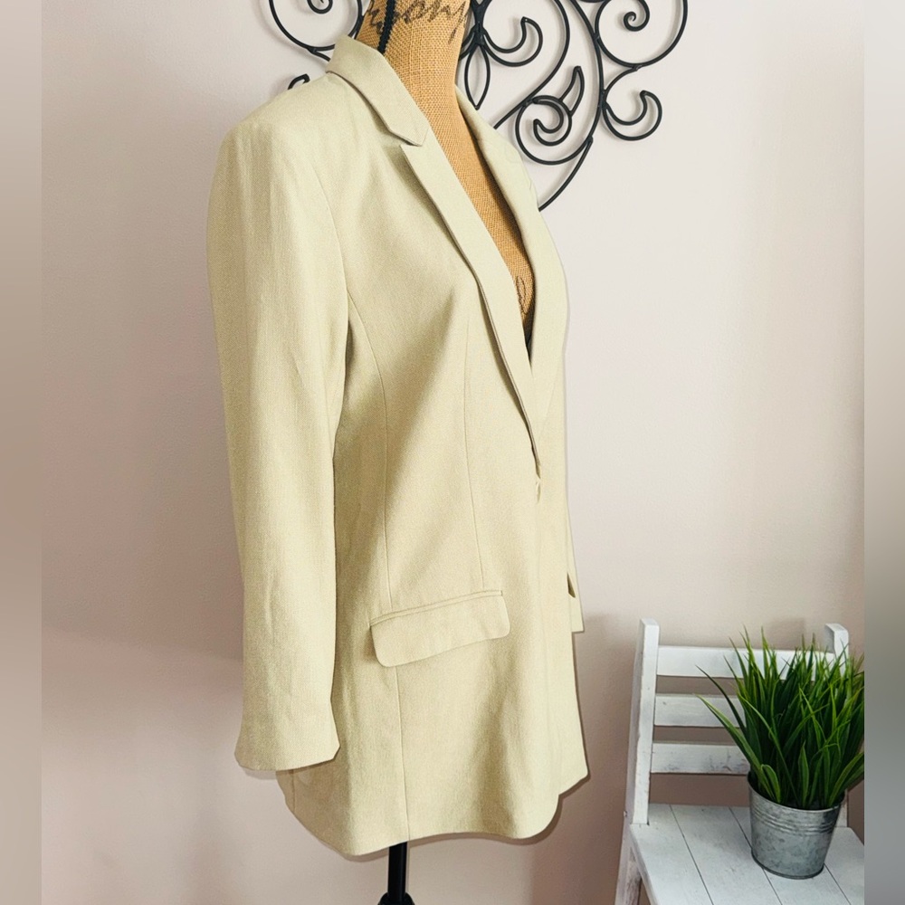 EXPRESS NEW $168 ELM GREEN LINEN BLEND OVERSIZED BOYFRIEND BLAZER SZ M MEDIUM - Picture 6 of 10